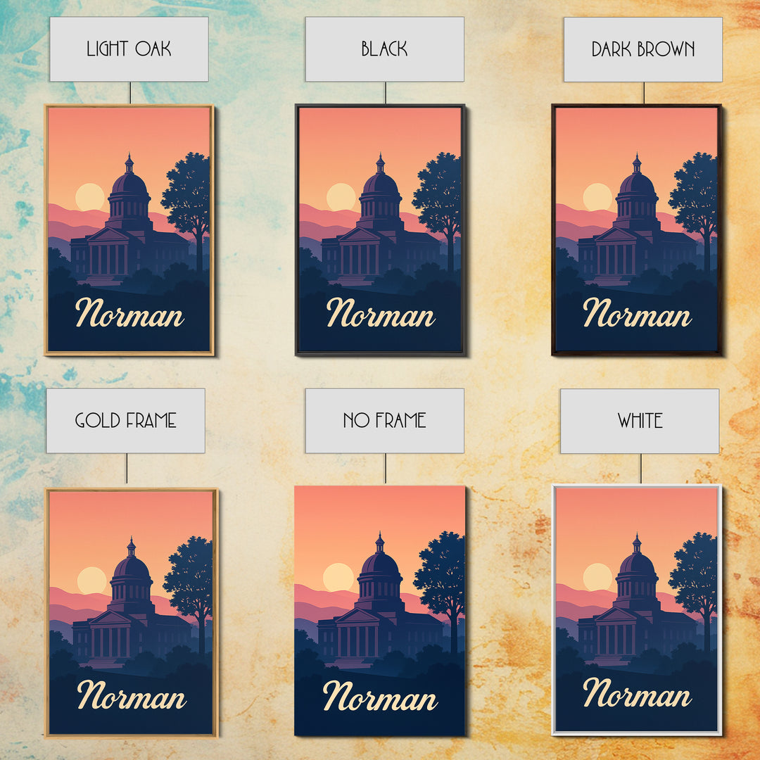 Norman Oklahoma Travel Poster, Framed Canvas Print, Mid Century City Wall Art, Norman City Art, Vintage Travel Print, Retro Travel Print