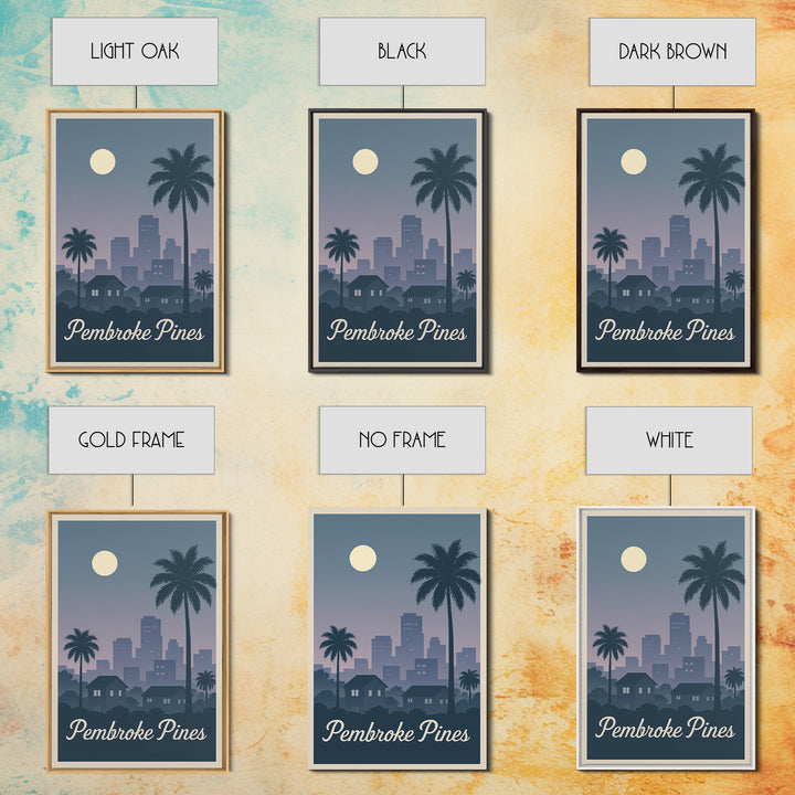 Pembroke Pines Florida Travel Poster, Canvas Print, Retro Sunset Skyline Art, Pembroke Pines Art Print, Wanderlust Decor, Modern Wall Decor