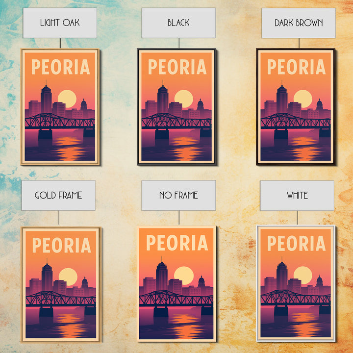 Peoria Travel Poster, Framed Canvas Print, Mid Century City Wall Art, Peoria City Art, Home Office Decor, City Art Print, City Travel Prints