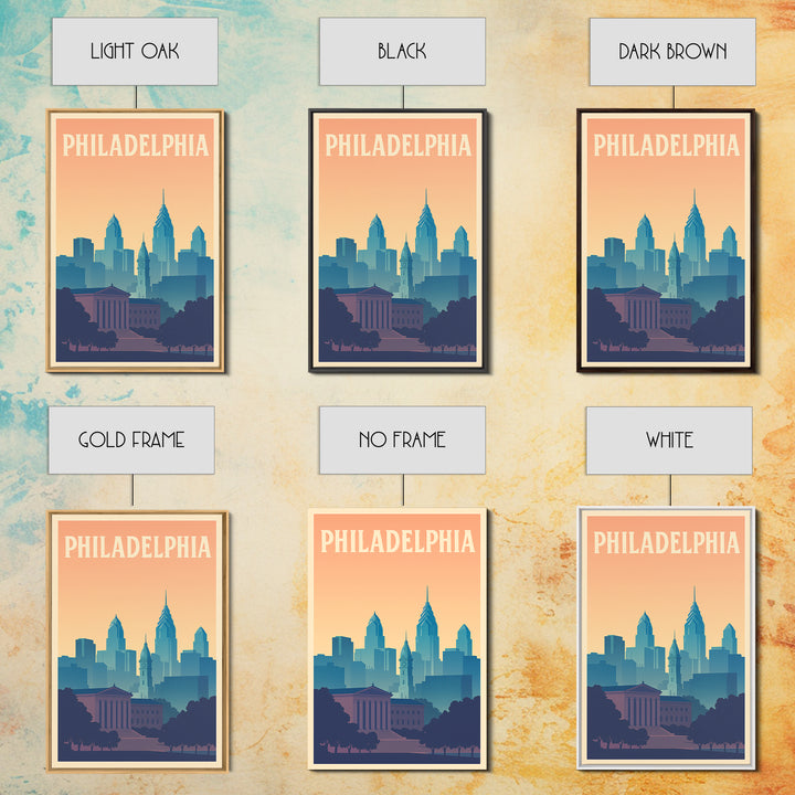 Philadelphia Travel Poster, Framed Canvas Print, Retro Sunset Skyline Art, Philadelphia City Art, Retro Travel Print, City Travel Prints