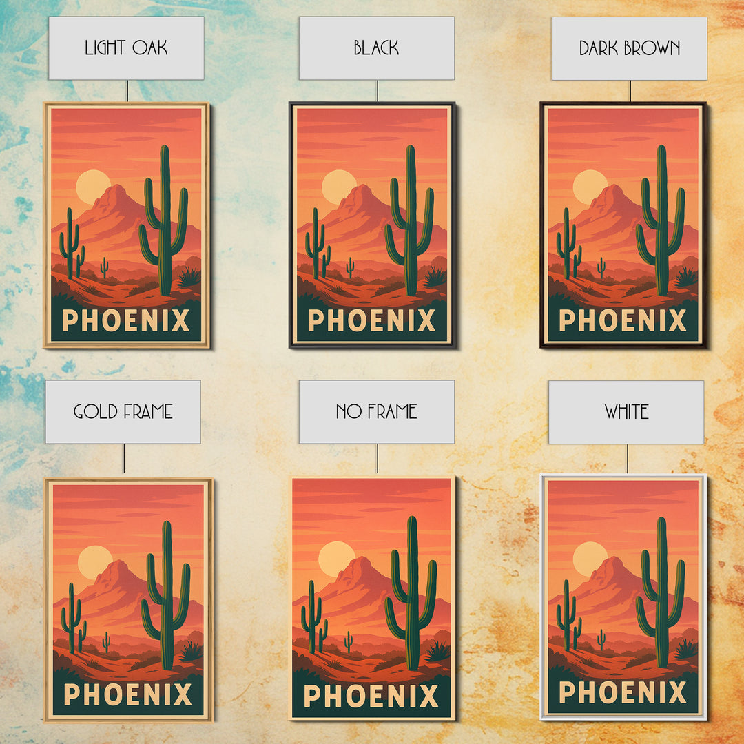 Phoenix Arizona Travel Poster, Framed Canvas Print, Retro Sunset Skyline Art, Phoenix Travel Art, Vintage Travel Print, Vintage City Poster