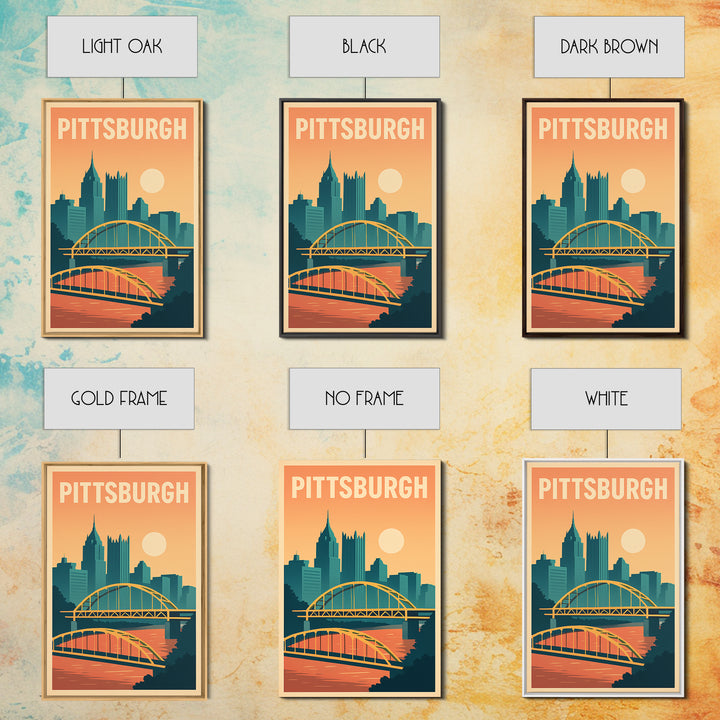 Pittsburgh Travel Poster, Framed Canvas Print, Mid Century City Wall Art, Pittsburgh Poster Print, Home Office Decor, Retro Travel Print