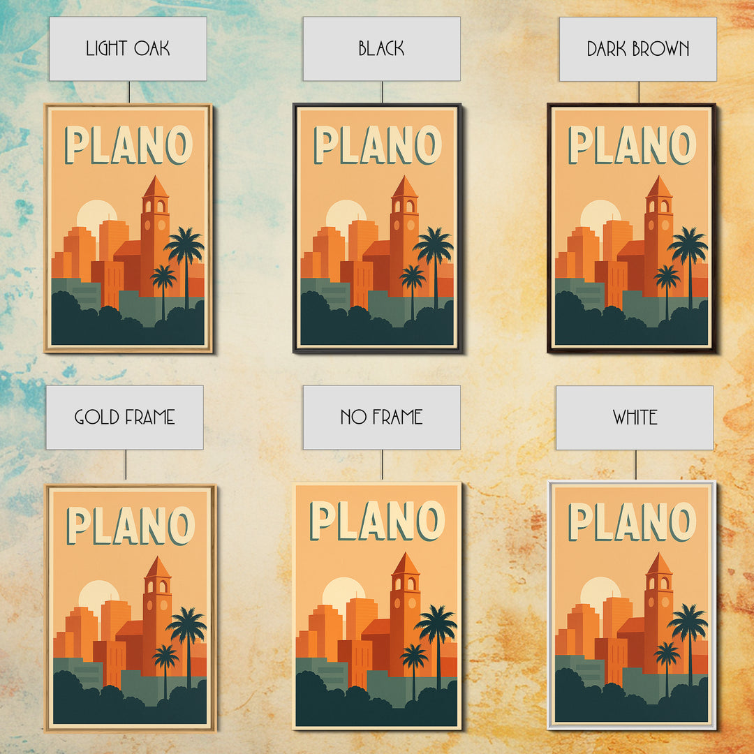 Plano Travel Poster, Canvas Print, Mid Century City Wall Art, Plano Travel Art, Travel Poster Set, Travel Art Print, Travel Wall Decor