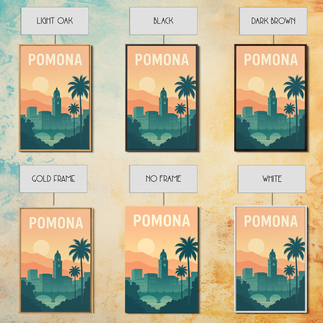 Pomona Travel Poster, Canvas Print, Retro Sunset Skyline Art, Pomona Travel Art, City Illustration, City Art Print, Travel Poster Art