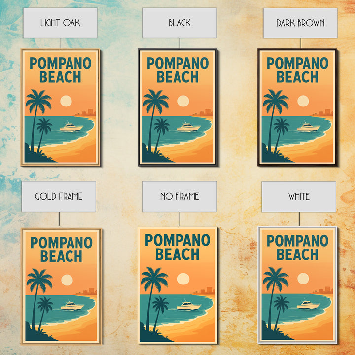 Pompano Beach Travel Poster, Framed Canvas Print, Classic Travel Poster Art, Pompano Beach Poster Print, Modern Wall Decor, City Art Print