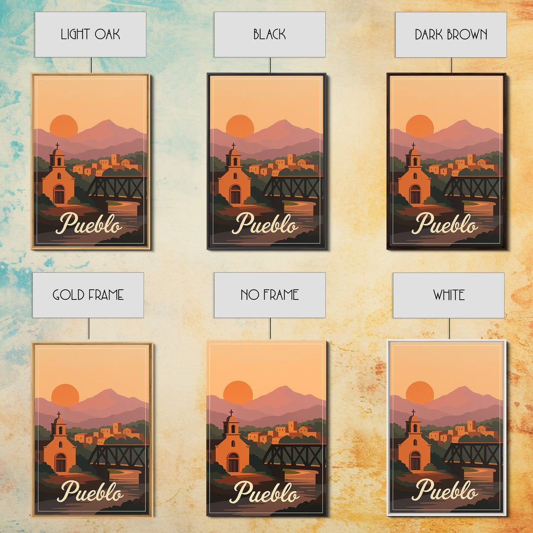 Pueblo Colorado Travel Poster, Canvas Print, Retro Sunset Skyline Art, Pueblo Wall Art, Retro Travel Print, Modern Wall Decor, Travel Gift