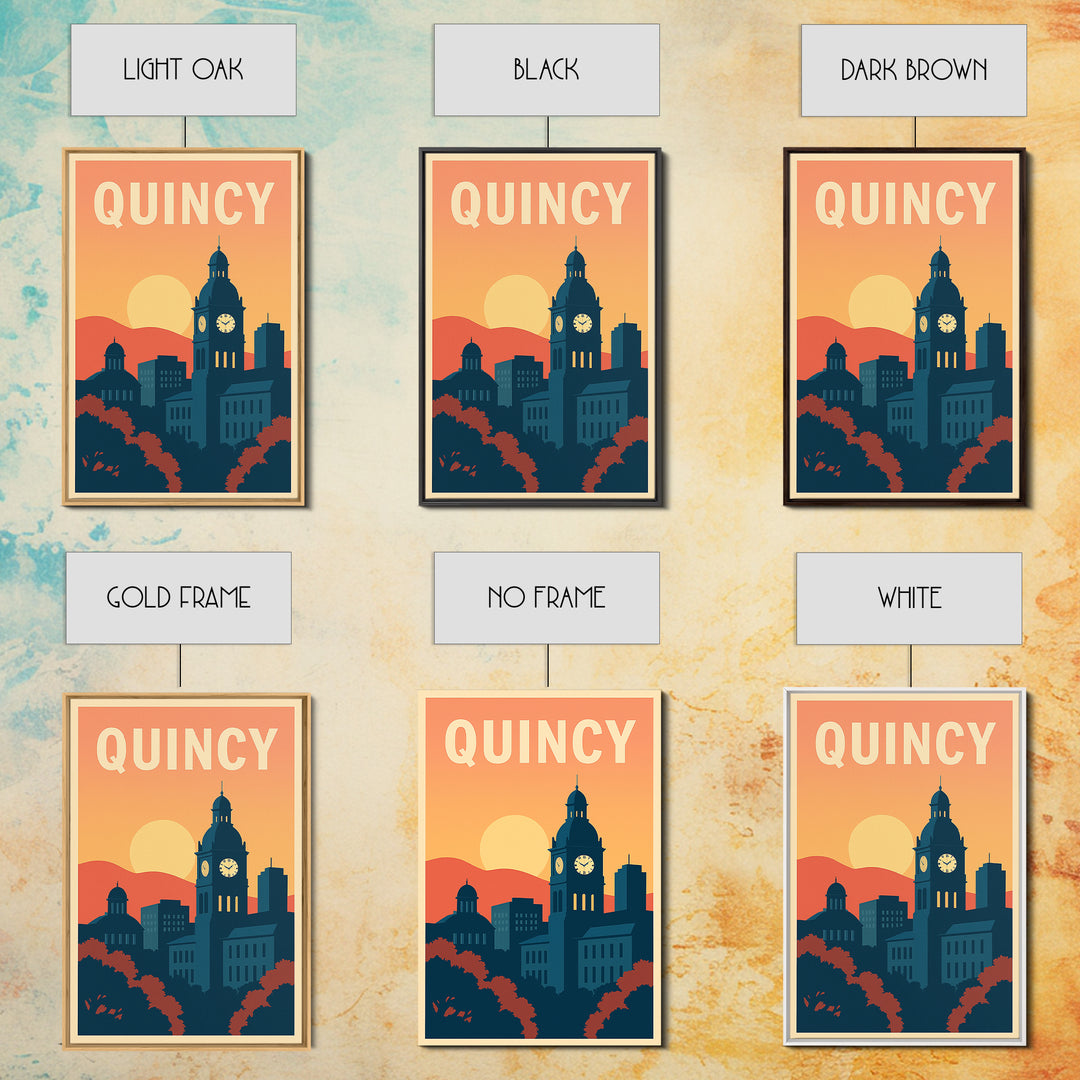 Quincy Travel Poster, Framed Canvas Print, Classic Travel Poster Art, Quincy Poster Print, Vintage City Art, City Travel Prints