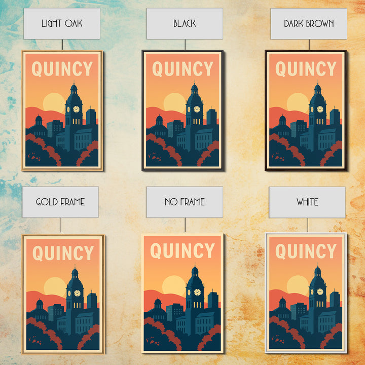 Quincy Travel Poster, Framed Canvas Print, Classic Travel Poster Art, Quincy Poster Print, Vintage City Art, City Travel Prints