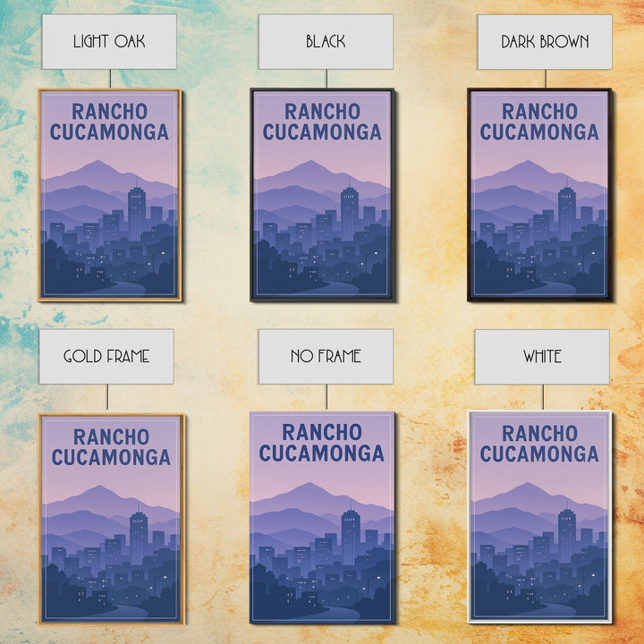 Rancho Cucamonga California Travel Poster, Framed Canvas Print, Retro Sunset Skyline Art, Rancho Cucamonga Poster Print, Eclectic Wall Decor