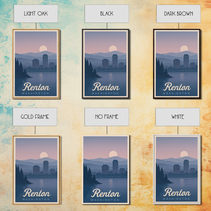 Renton Travel Poster, Framed Canvas Print, Mid Century City Wall Art, Renton Wall Art, Home Office Decor, Travel Wall Decor, Art Print