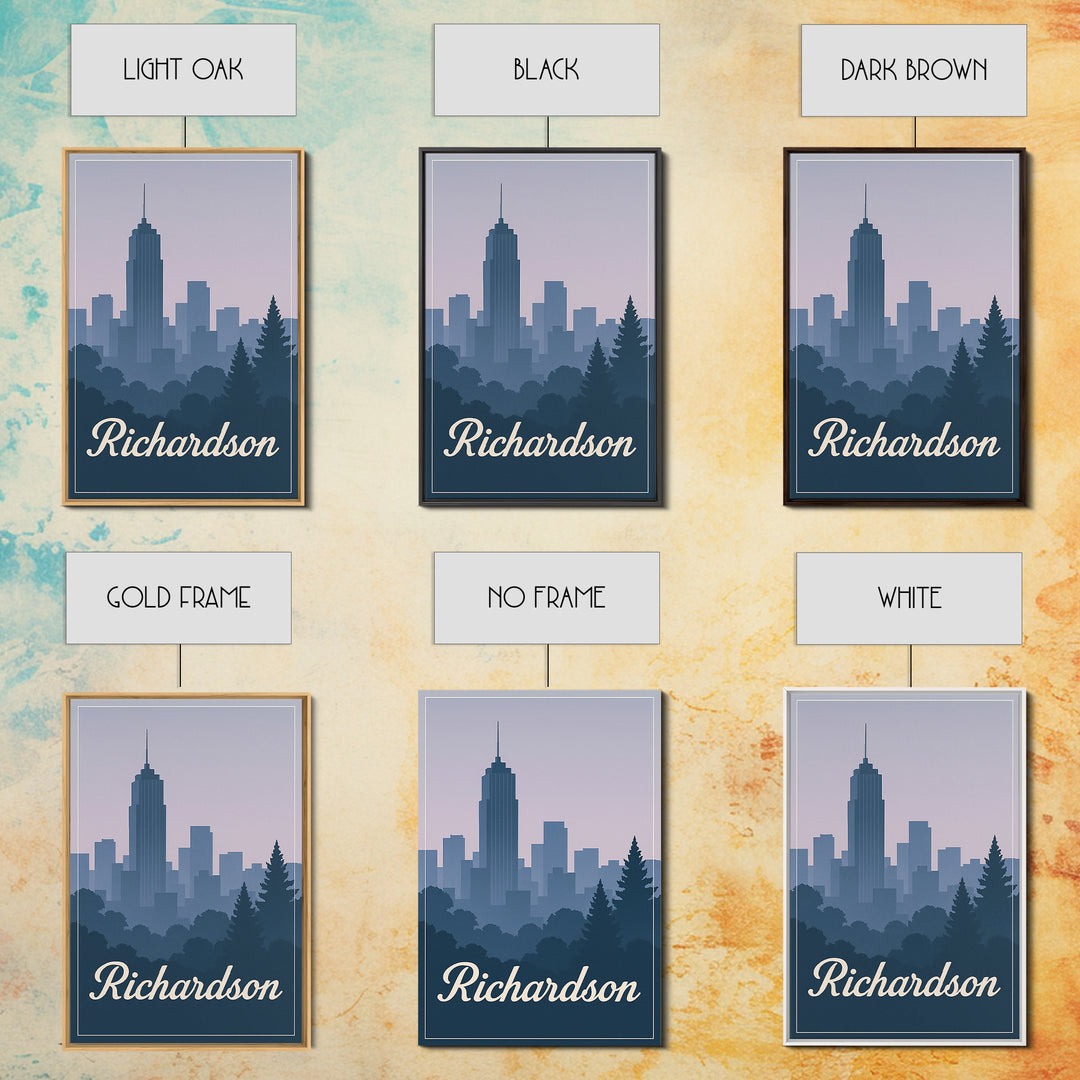 Richardson Travel Poster, Canvas Print, Retro Sunset Skyline Art, Richardson Wall Art, Home Office Decor, Wanderlust Decor, Poster Art