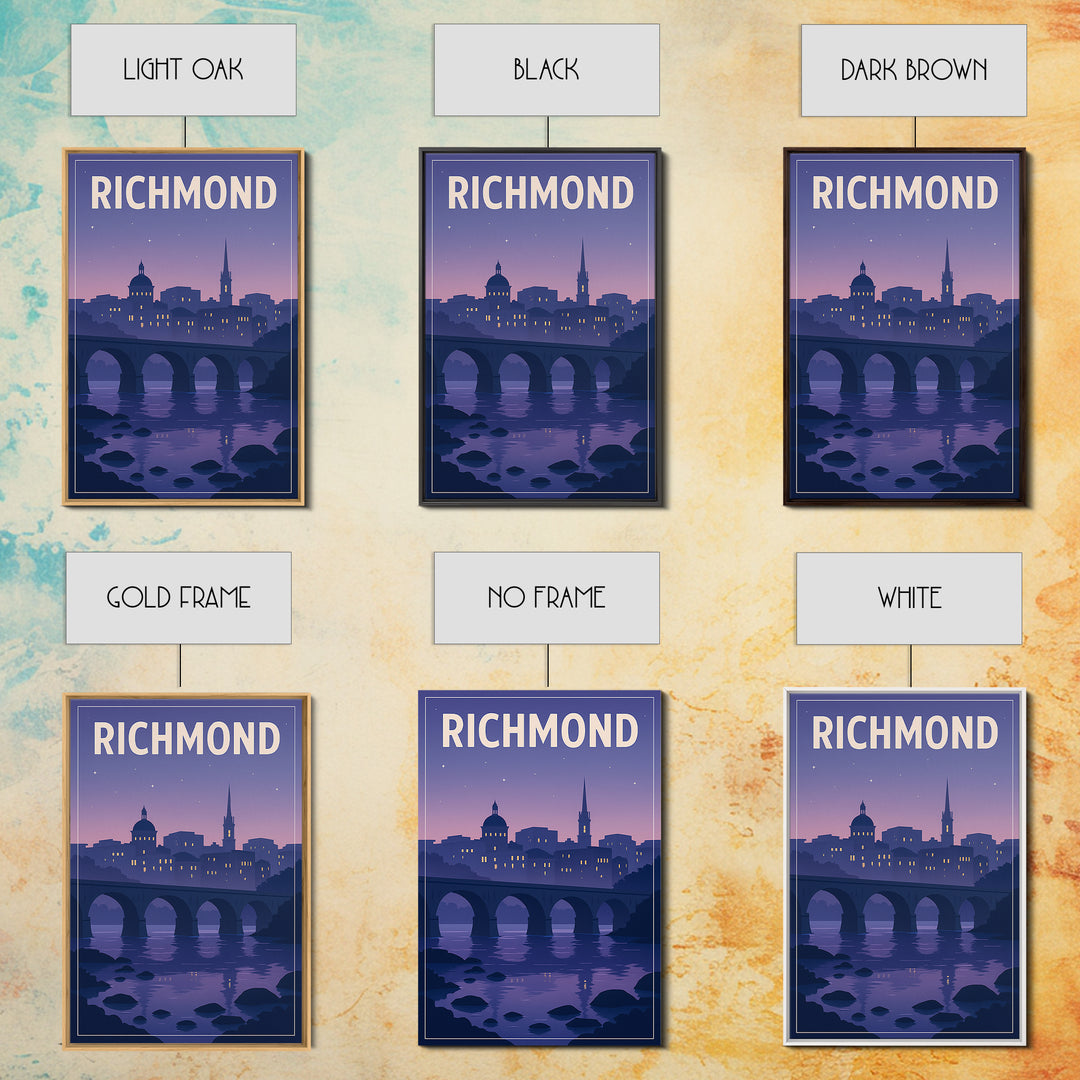 Richmond Travel Poster, Canvas Print, Retro Sunset Skyline Art, Richmond City Art, Vintage City Art, Vintage Travel Print, Landscape Art