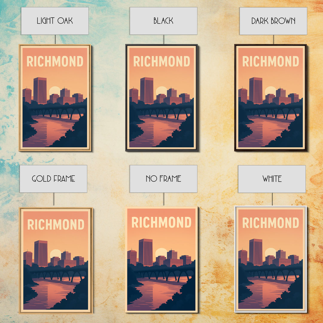 Richmond Travel Poster, Framed Canvas Print, Mid Century City Wall Art, Richmond City Art, Retro Travel Print, Home Office Decor