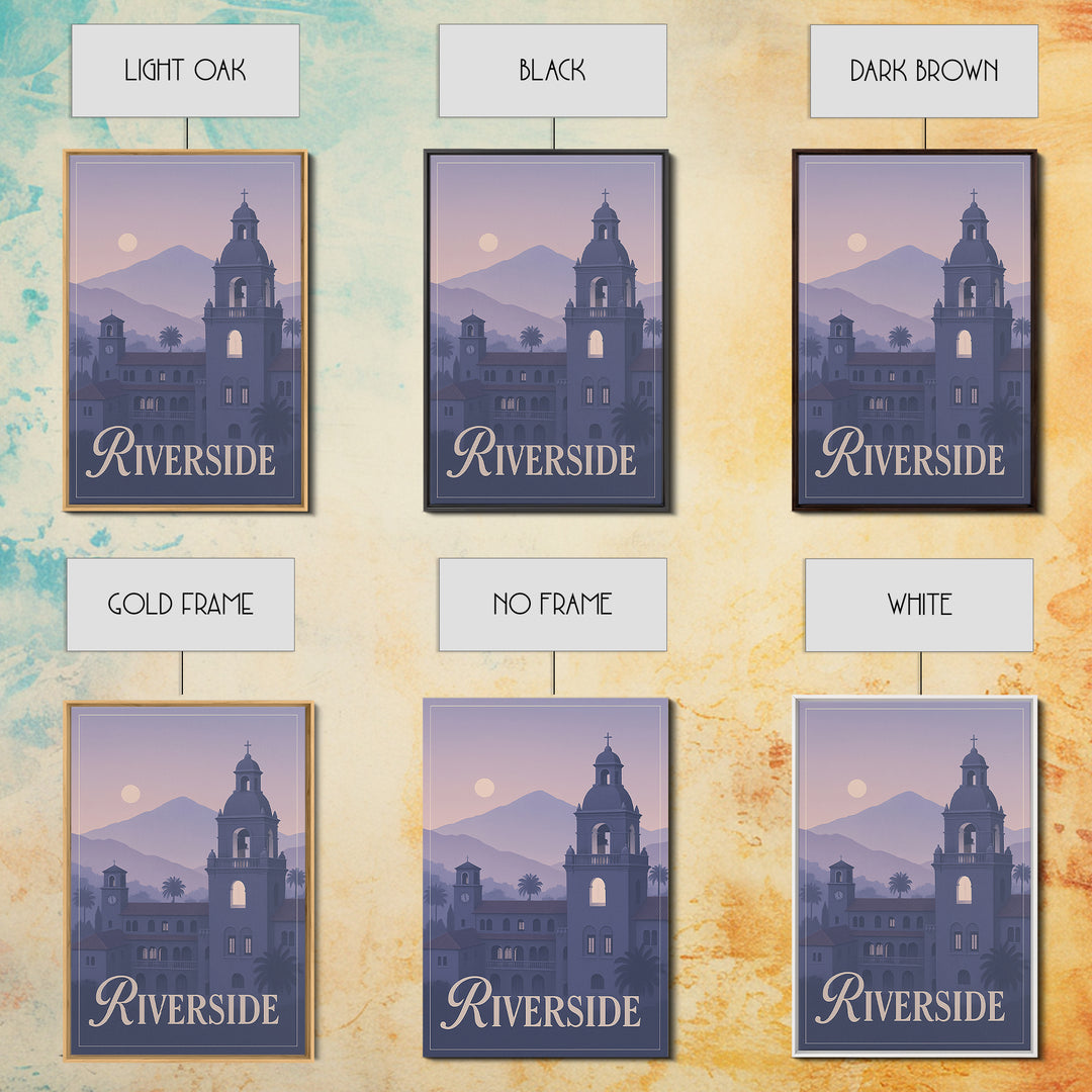Riverside Travel Poster, Framed Canvas Print, Classic Travel Poster Art, Riverside Wall Art, Eclectic Wall Decor, City Illustration