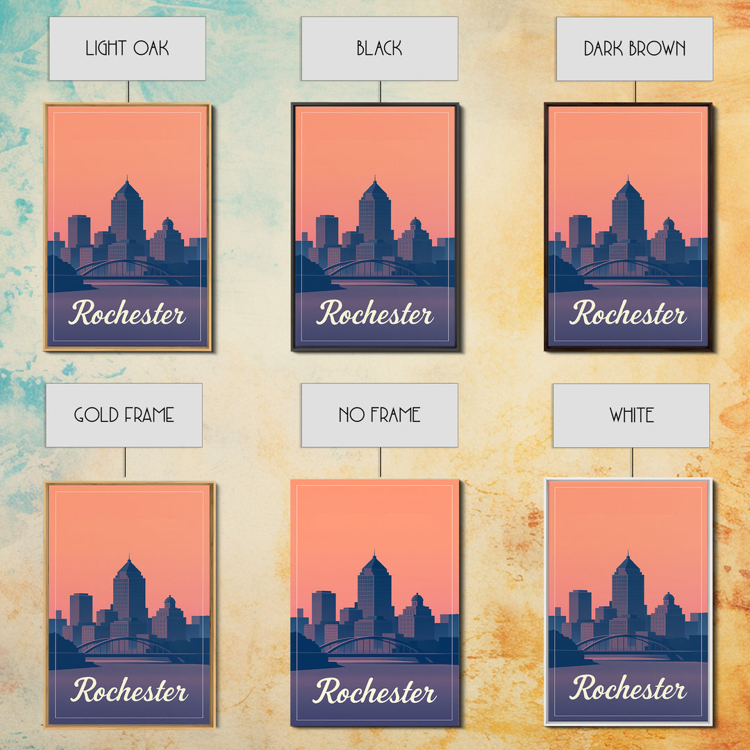 Rochester Travel Poster, Framed Canvas Print, Mid Century City Wall Art, Rochester Poster Print, Eclectic Wall Decor, Travel Art Print