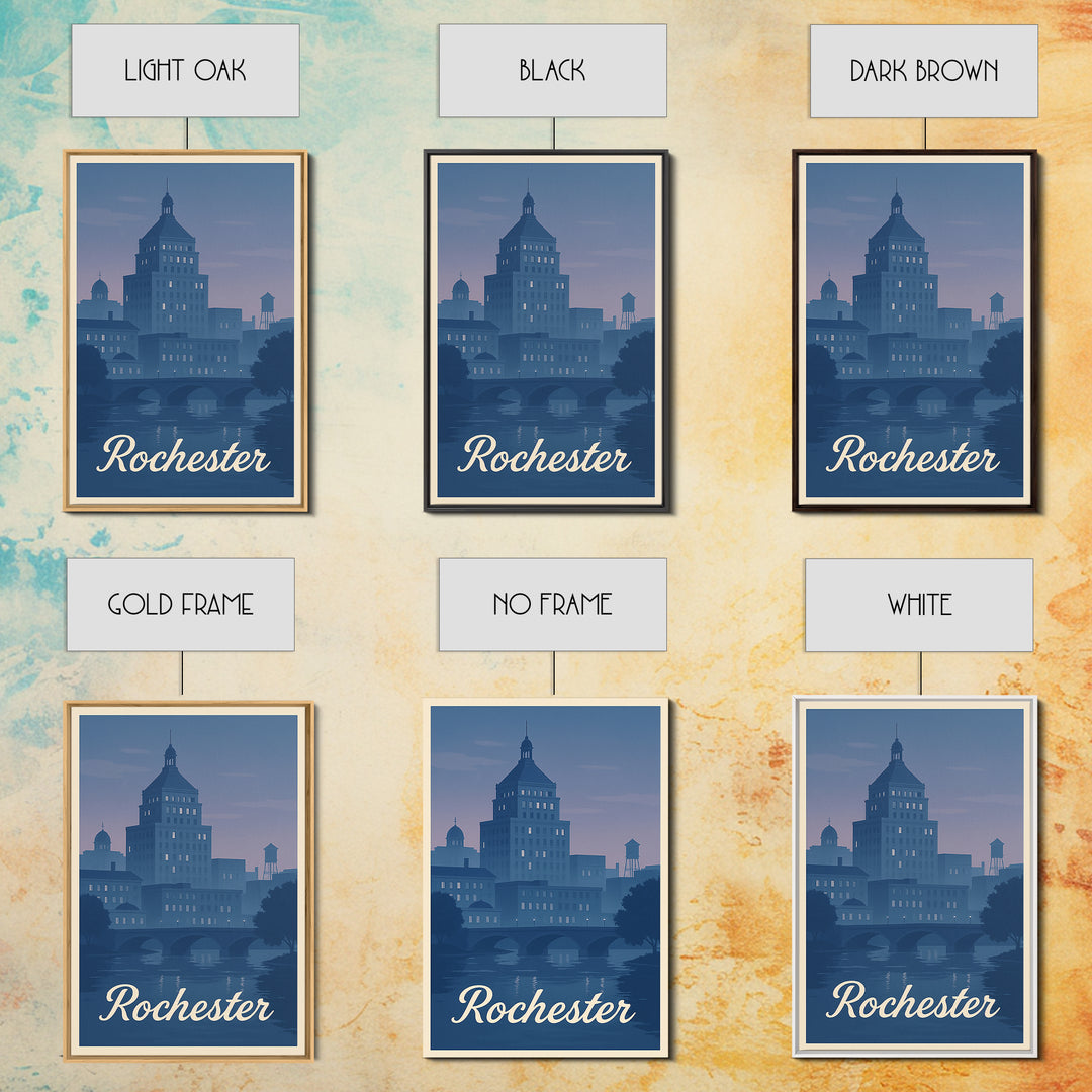 Rochester Travel Poster, Framed Canvas Print, Vintage Travel Poster Art, Rochester City Art, City Travel Prints, Vintage City Poster