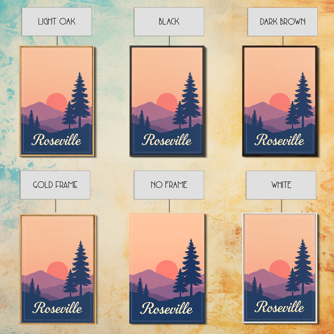 Roseville California Travel Poster, Canvas Print, Mid Century City Wall Art, Roseville Poster Print, Travel Wall Art, Vintage City Poster