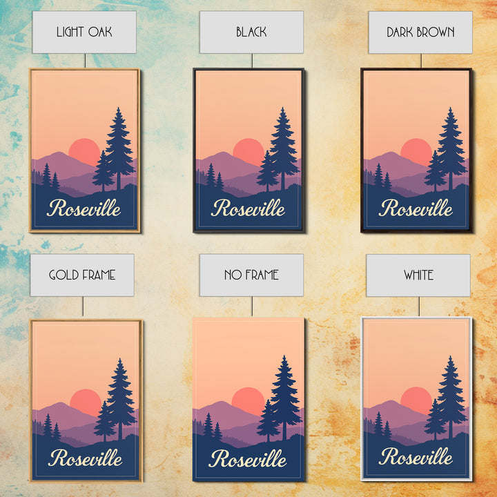 Roseville California Travel Poster, Canvas Print, Mid Century City Wall Art, Roseville Poster Print, Travel Wall Art, Vintage City Poster