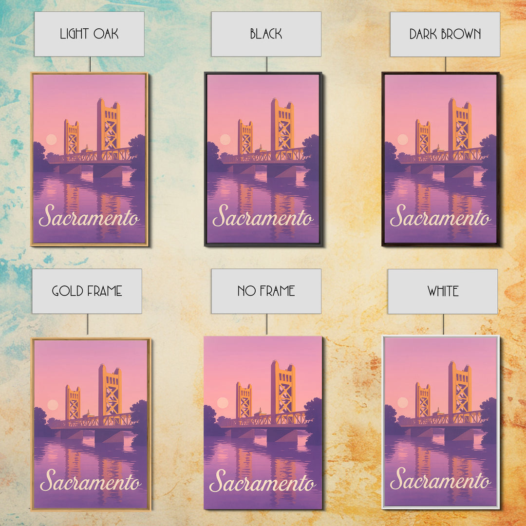 Sacramento Travel Poster, Canvas Print, Retro Sunset Skyline Art, Sacramento Art Print, Mid Century Wall Art, Gift For Travelers