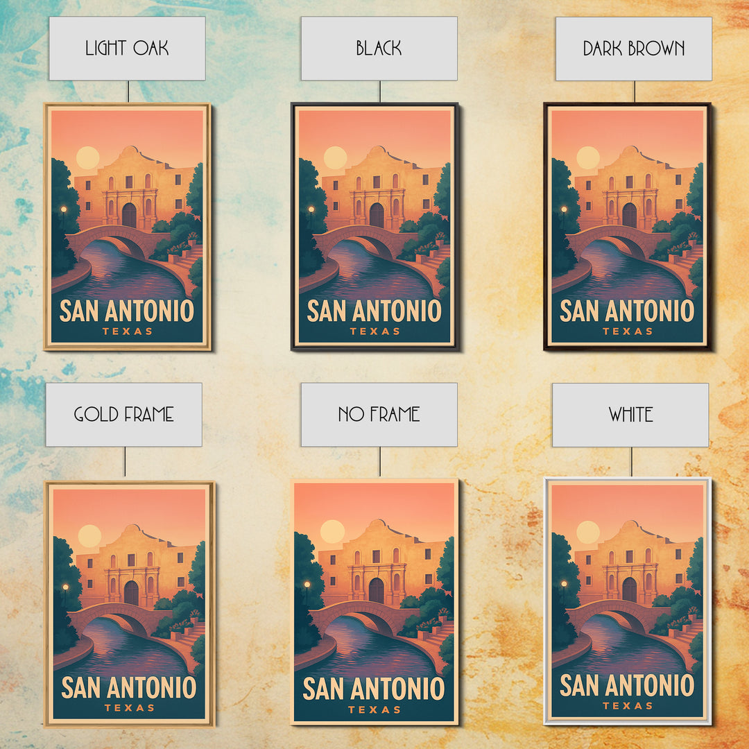 San Antonio Texas Travel Poster, Framed Canvas Print, Mid Century City Wall Art, San Antonio Wall Art, Fine Art Print, Wanderlust Decor