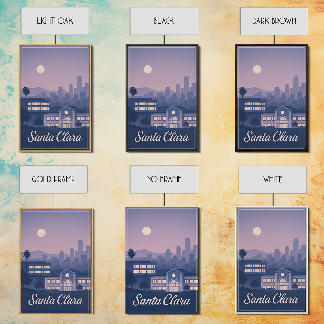 Santa Clara Travel Poster, Framed Canvas Print, Retro Sunset Skyline Art, Santa Clara Wall Art, Living Room Wall Art, Vintage City Art