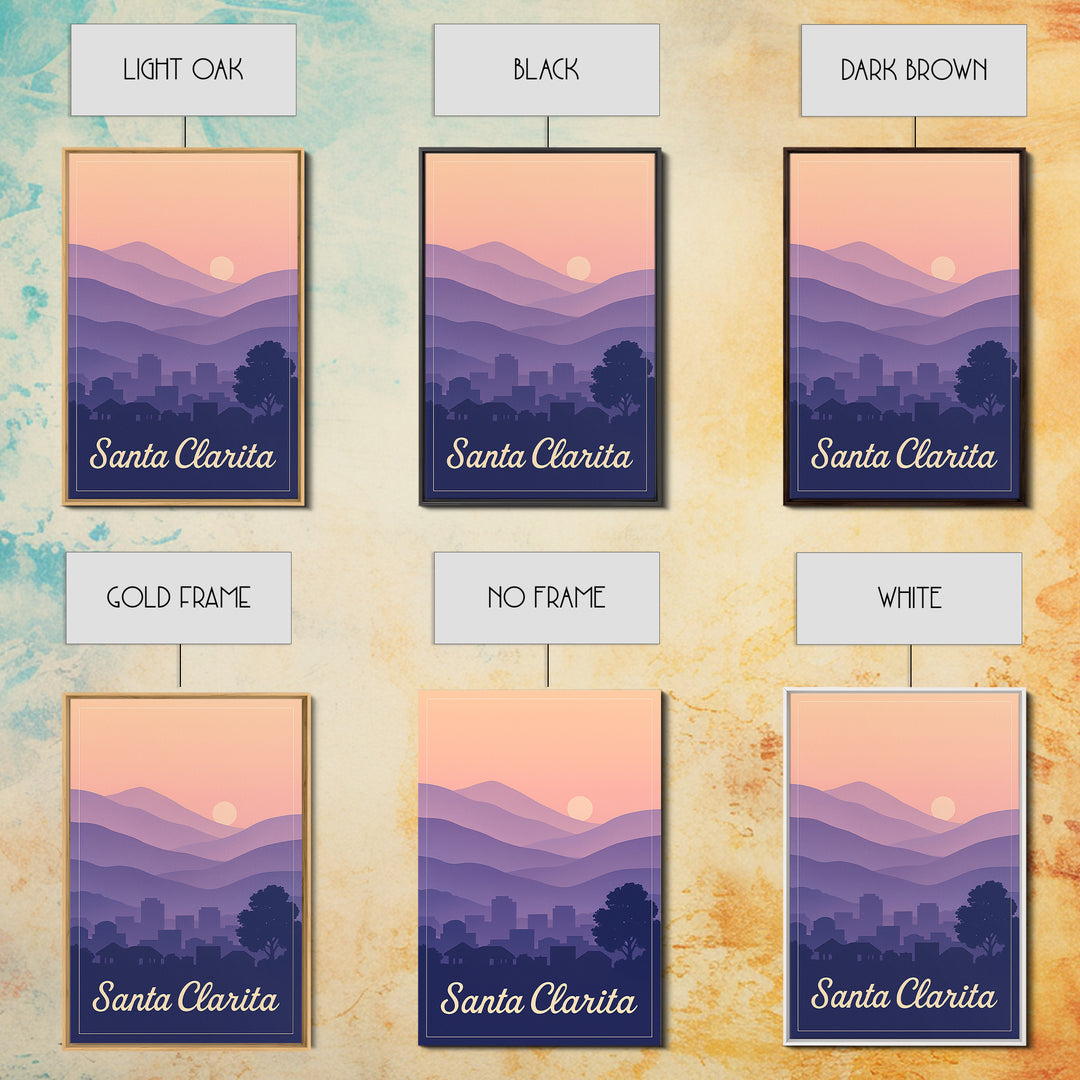 Santa Clarita Travel Poster, Framed Canvas Print, Retro Sunset Skyline Art, Santa Clarita Art Print, Travel Wall Decor, Modern Wall Decor