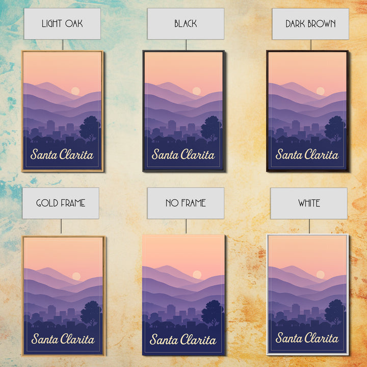 Santa Clarita Travel Poster, Framed Canvas Print, Retro Sunset Skyline Art, Santa Clarita Art Print, Travel Wall Decor, Modern Wall Decor