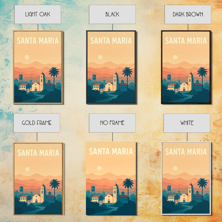Santa Maria Travel Poster, Canvas Print, Classic Travel Poster Art, Santa Maria Art Print, Travel Poster Set, Watercolor Downtown Skyline
