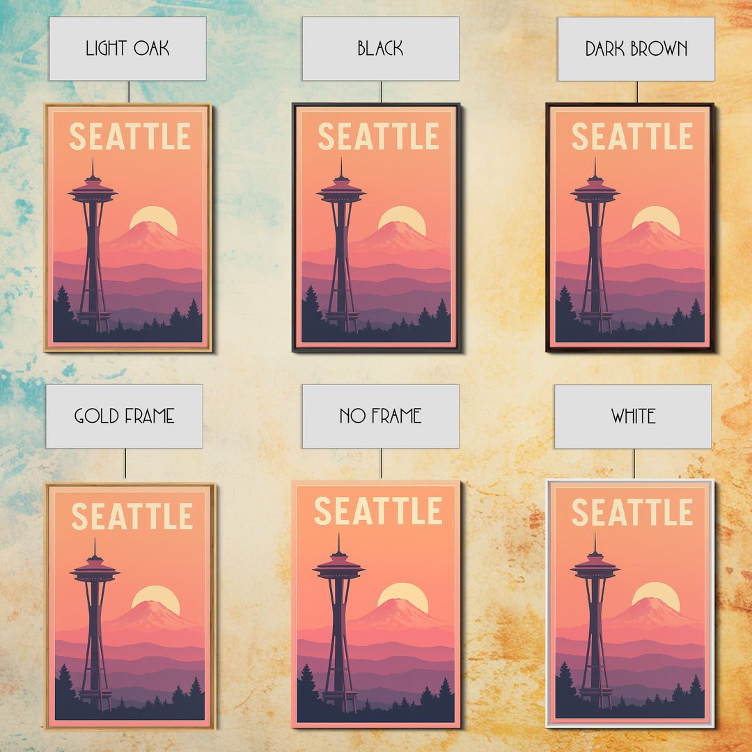 Seattle Travel Poster, Canvas Print, Classic Travel Poster Art, Seattle Travel Art, Living Room Wall Art, Travel Wall Decor, Retro Poster