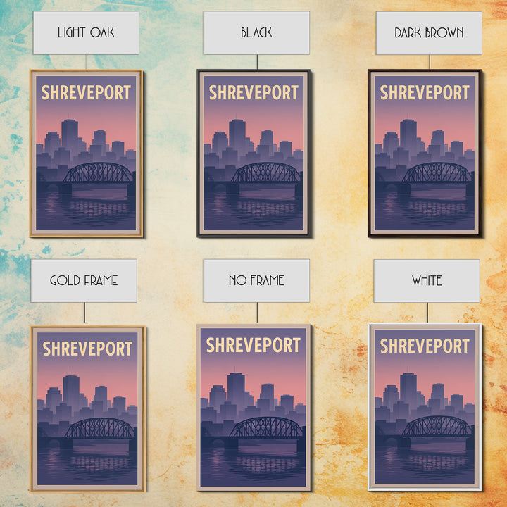 Shreveport Louisiana Travel Poster, Framed Canvas Print, Mid Century City Wall Art, Shreveport Wall Art, City Travel Prints, Fine Art Print