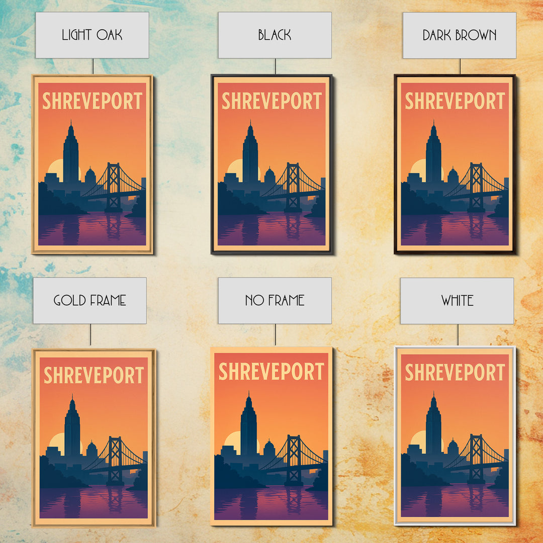 Shreveport Travel Poster, Framed Canvas Print, Mid Century City Wall Art, Shreveport Poster Print, Home Office Decor, Eclectic Wall Decor