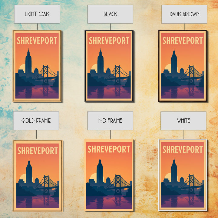 Shreveport Travel Poster, Framed Canvas Print, Mid Century City Wall Art, Shreveport Poster Print, Home Office Decor, Eclectic Wall Decor