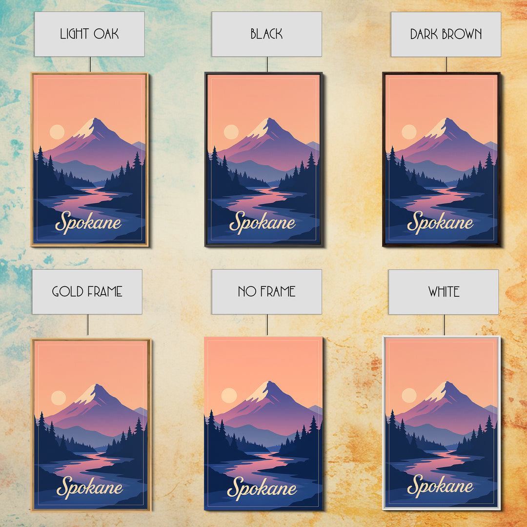 Spokane Washington Travel Poster, Canvas Print, Retro Sunset Skyline Art, Spokane Travel Art, Retro Travel Print, Watercolor Urban Skyline
