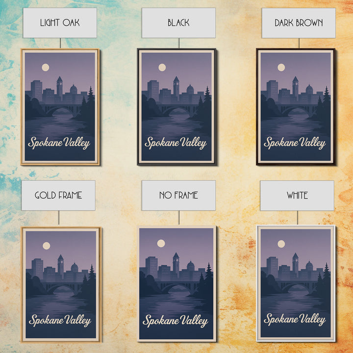 Spokane Valley Travel Poster, Canvas Print, Mid Century City Wall Art, Spokane Valley Art Print, City Art Print, Watercolor Cityscape