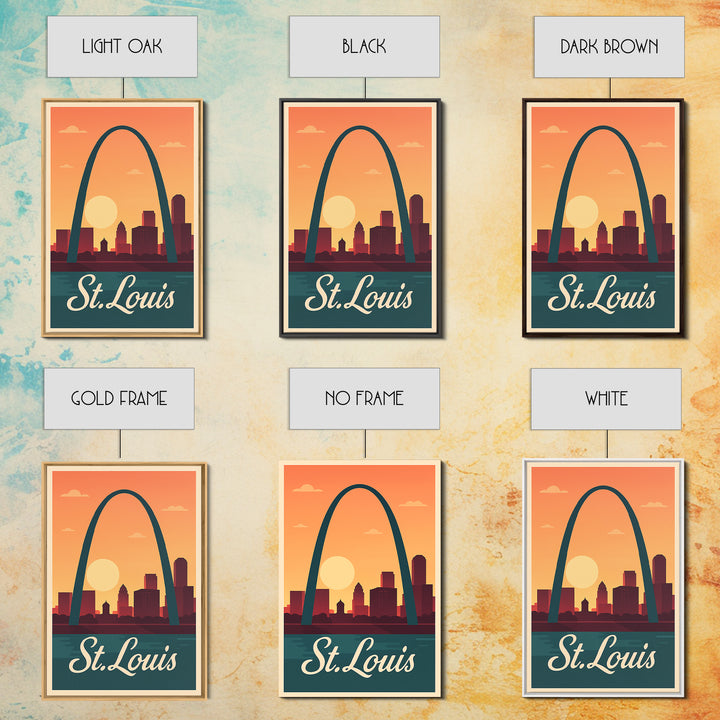 St Louis Missouri Travel Poster, Framed Canvas Print, Mid Century City Wall Art, St Louis Poster Print, Vintage City Art, Travel Poster Set