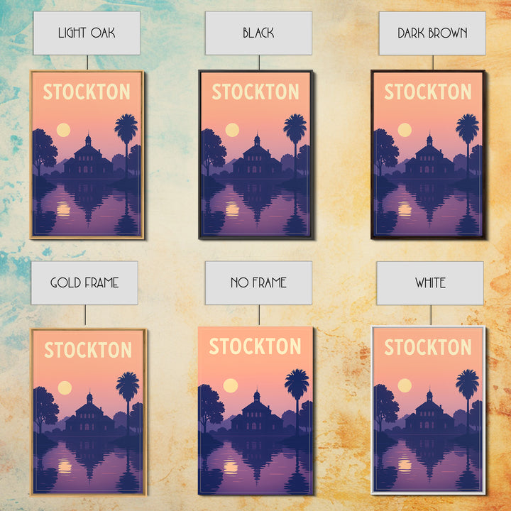 Stockton California Travel Poster, Framed Canvas Print, Mid Century City Wall Art, Stockton City Art, Wanderlust Decor, Gift For Travelers