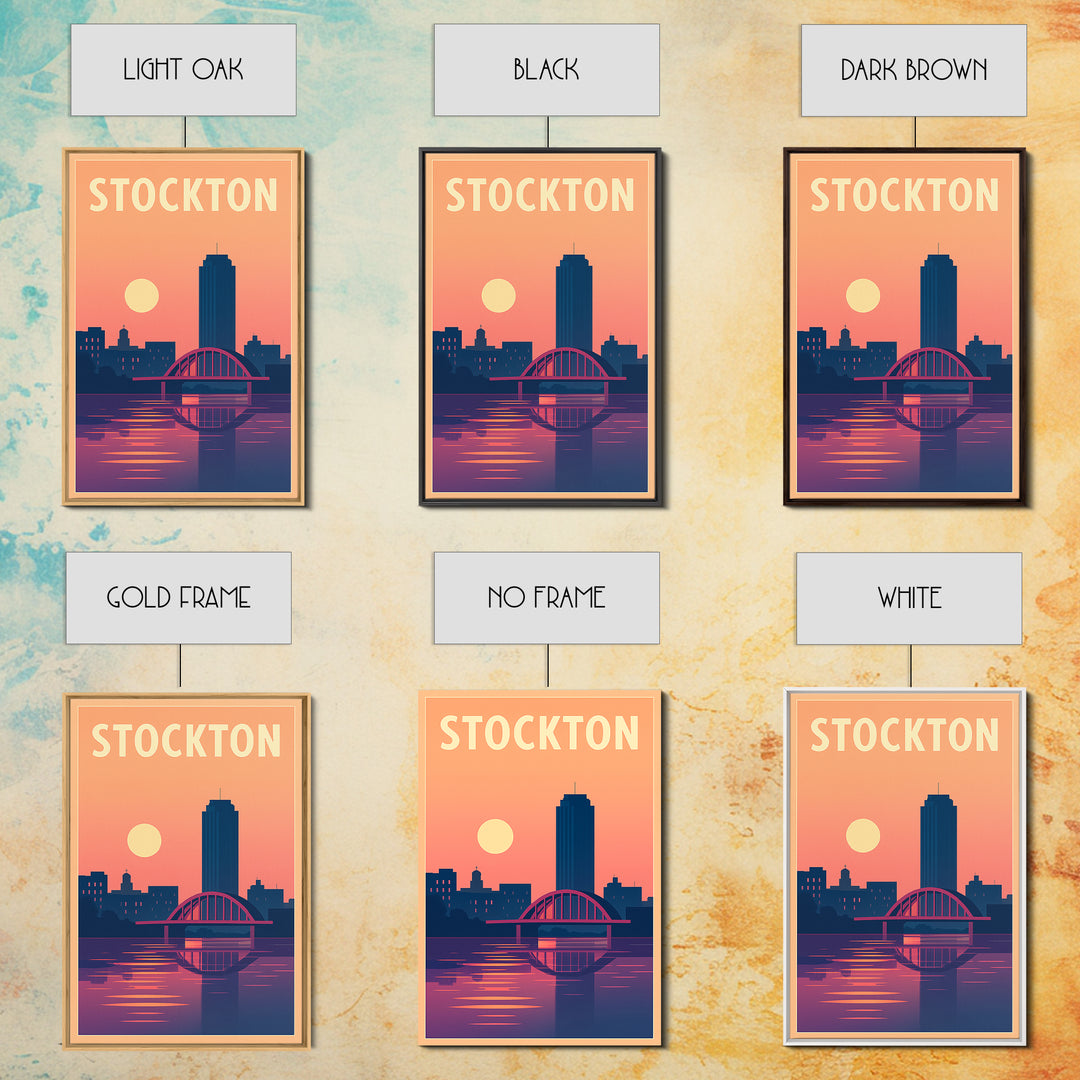 Stockton Travel Poster, Canvas Print, Vintage Travel Poster Art, Stockton Wall Art, City Art Print, Travel Art Print, Vintage Travel Art