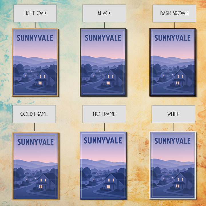 Sunnyvale California Travel Poster, Canvas Print, Retro Sunset Skyline Art, Sunnyvale Travel Art, Poster Art, Wall Decor, Poster Print