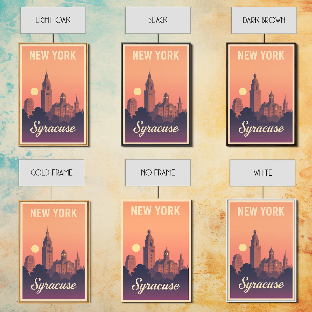 Syracuse New York Travel Poster, Canvas Print, Retro Sunset Skyline Art, Syracuse City Art, Home Office Decor, Wall Art, City Poster