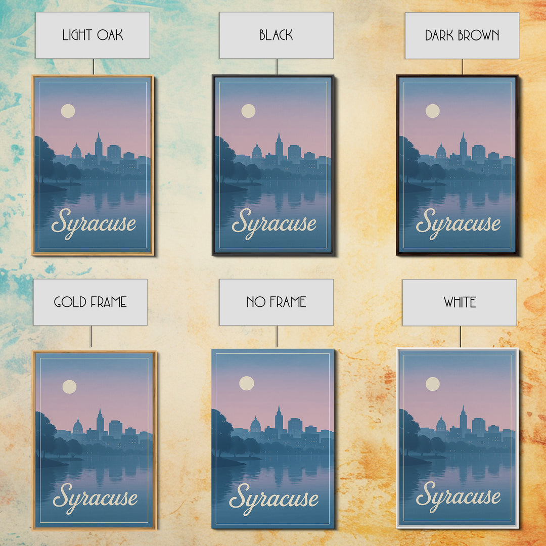 Syracuse Travel Poster, Framed Canvas Print, Mid Century City Wall Art, Syracuse Poster Print, Vintage City Art, City Illustration