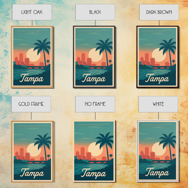 Tampa Florida Travel Poster, Canvas Print, Retro Sunset Skyline Art, Tampa Wall Art, Retro Travel Print, Vintage City Art, Travel Poster Art
