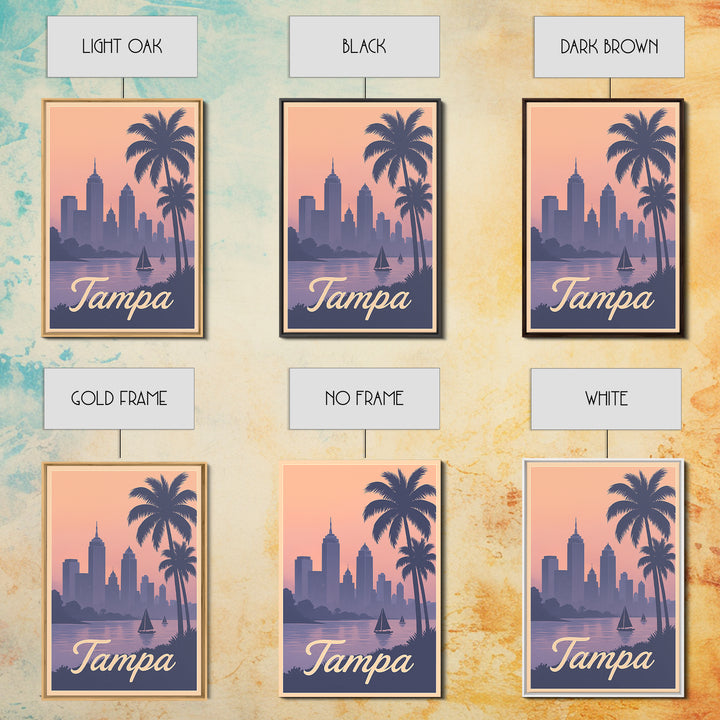 Tampa Travel Poster, Framed Canvas Print, Mid Century City Wall Art, Tampa Wall Art, City Travel Prints, City Illustration, City Art Print