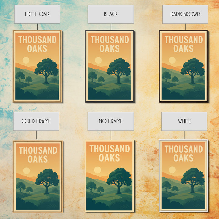 Thousand Oaks Travel Poster, Framed Canvas Print, Retro Sunset Skyline Art, Thousand Oaks Art Print, Vintage City Poster, Retro Travel Print