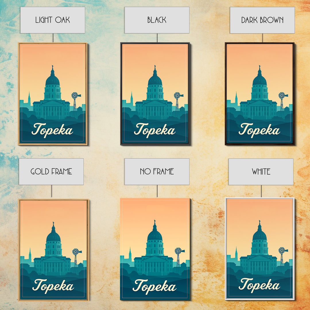Topeka Kansas Travel Poster, Canvas Print, Retro Sunset Skyline Art, Topeka City Art, Gift For Travelers, Wall Art, Travel Art Print