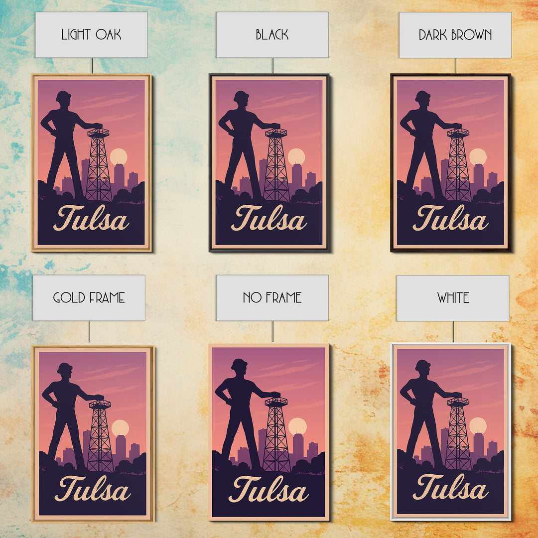 Tulsa Travel Poster, Framed Canvas Print, Retro Sunset Skyline Art, Tulsa Poster Print, Retro Travel Print, City Art Print, Travel Decor