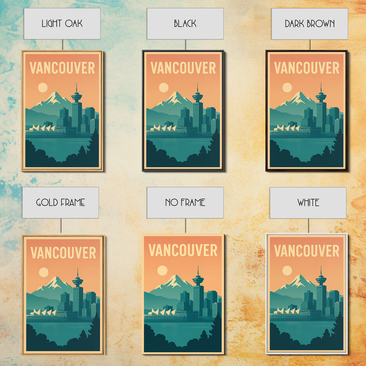 Vancouver Travel Poster, Canvas Print, Retro Sunset Skyline Art, Vancouver Wall Art, City Art Print, Vintage City Art, Fine Art Print