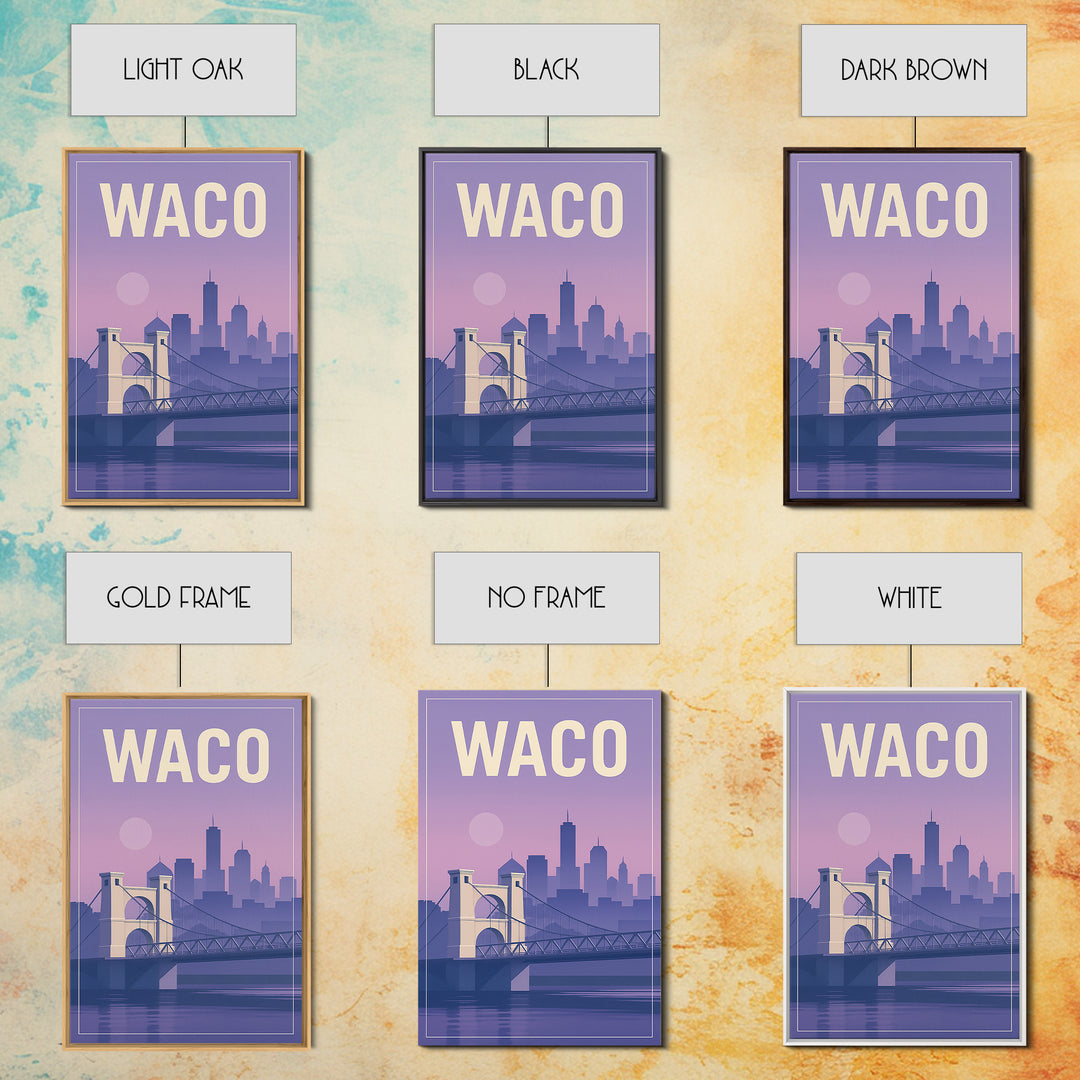 Waco Texas Travel Poster, Canvas Print, Mid Century City Wall Art, Waco City Art, Travel Wall Art, Gift For Travelers, Travel Art Print