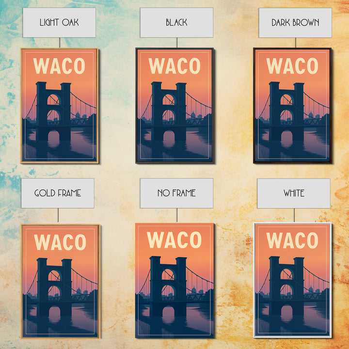 Waco Travel Poster, Framed Canvas Print, Classic Travel Poster Art, Waco City Art, Gift For Travelers, Travel Wall Decor, Home Office Decor