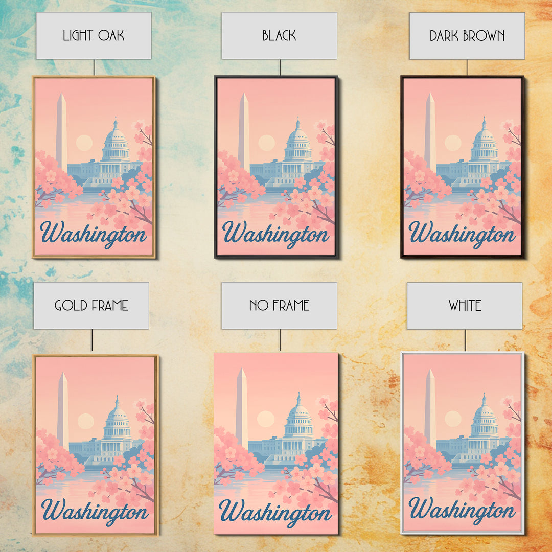 Washington Travel Poster, Framed Canvas Print, Retro Sunset Skyline Art, Washington Poster Print, Vintage City Poster, City Art Print