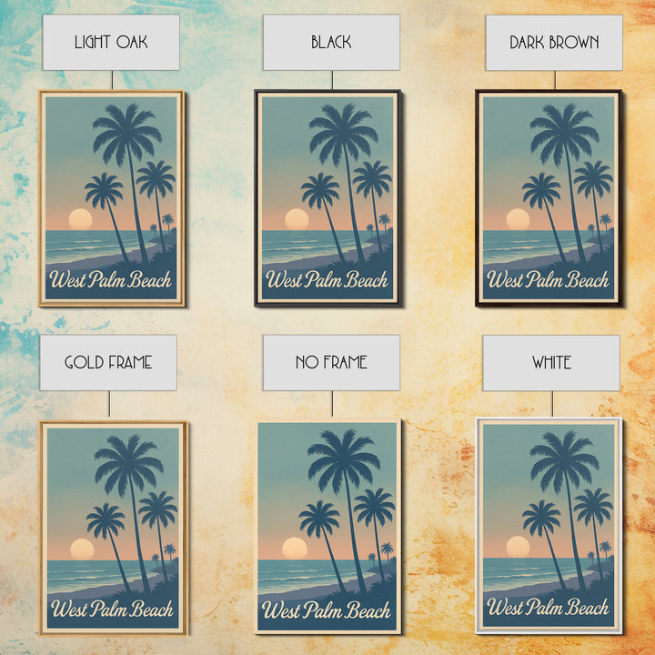 West Palm Beach Travel Poster, Framed Canvas Print, Retro Sunset Skyline Art, West Palm Beach Art Print, Fine Art Print, Travel Poster Art